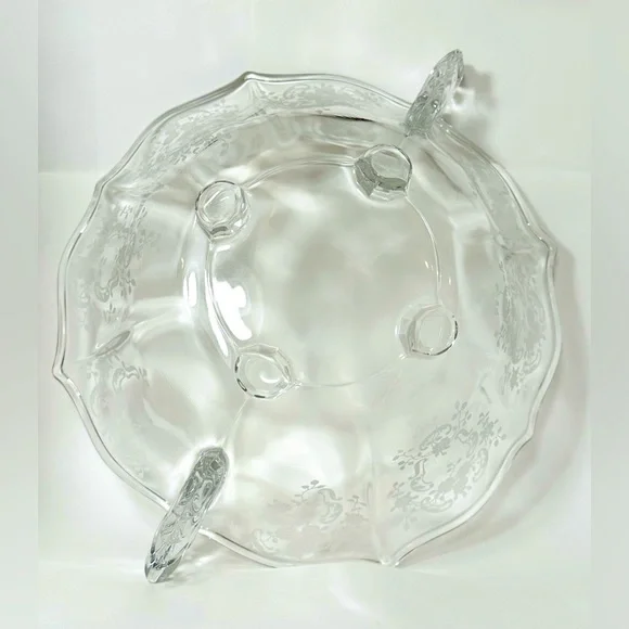 Vintage Fostoria “Meadow Rose” Etched Baroque Glass Footed Serving Bowl - Picture 7 of 9